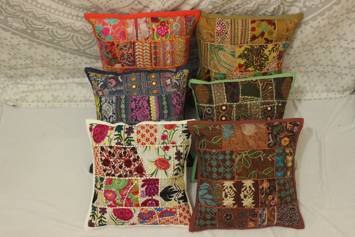 Indian Bohemian Boho Pillow Cover Sofa Pillow Decorative Throw Pillow Embroidered Boho Pillow Vintage Home Patchwork Pillow Accent Pillow