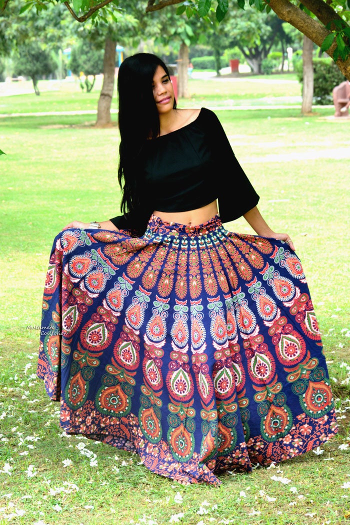 Blue Gypsy skirt, Indian Bohemian Skirt, gypsy skirt, Mandala Boho skirt, cotton skirt, ethnic skirt, Full Circle skirt, beach Long skirt