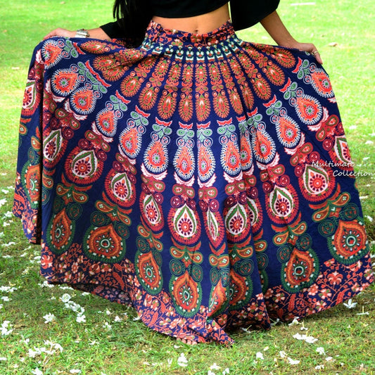 Blue Gypsy skirt, Indian Bohemian Skirt, gypsy skirt, Mandala Boho skirt, cotton skirt, ethnic skirt, Full Circle skirt, beach Long skirt