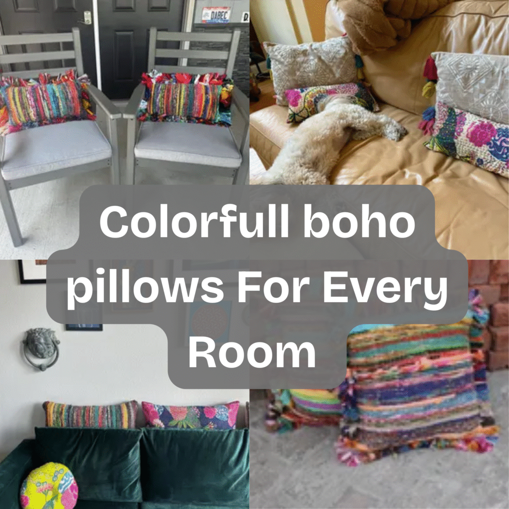 Colorful, boho, handmade throw collection of beautifull Indian pillows,