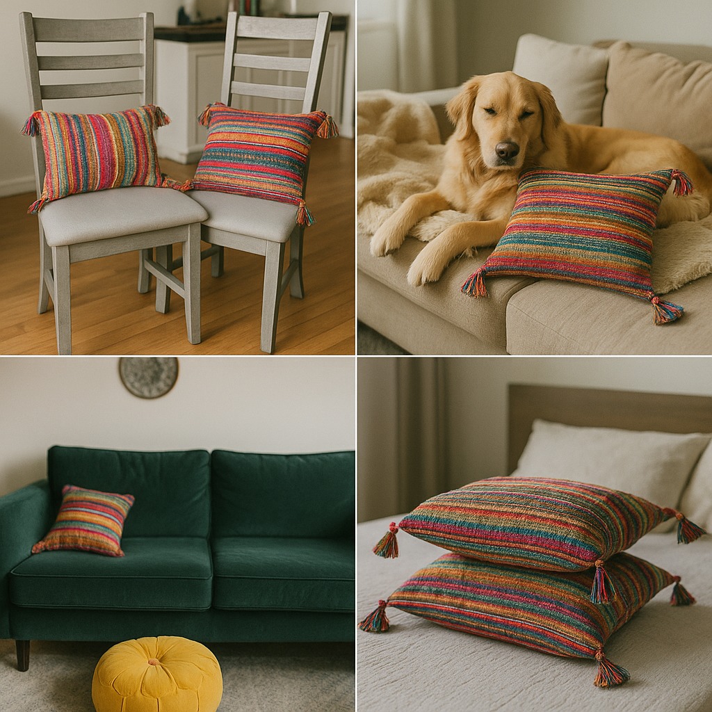 A image Showing Multiple Boho pillows, giving rooms a cozy and aesthatic look. see more at Multimatecollection.com