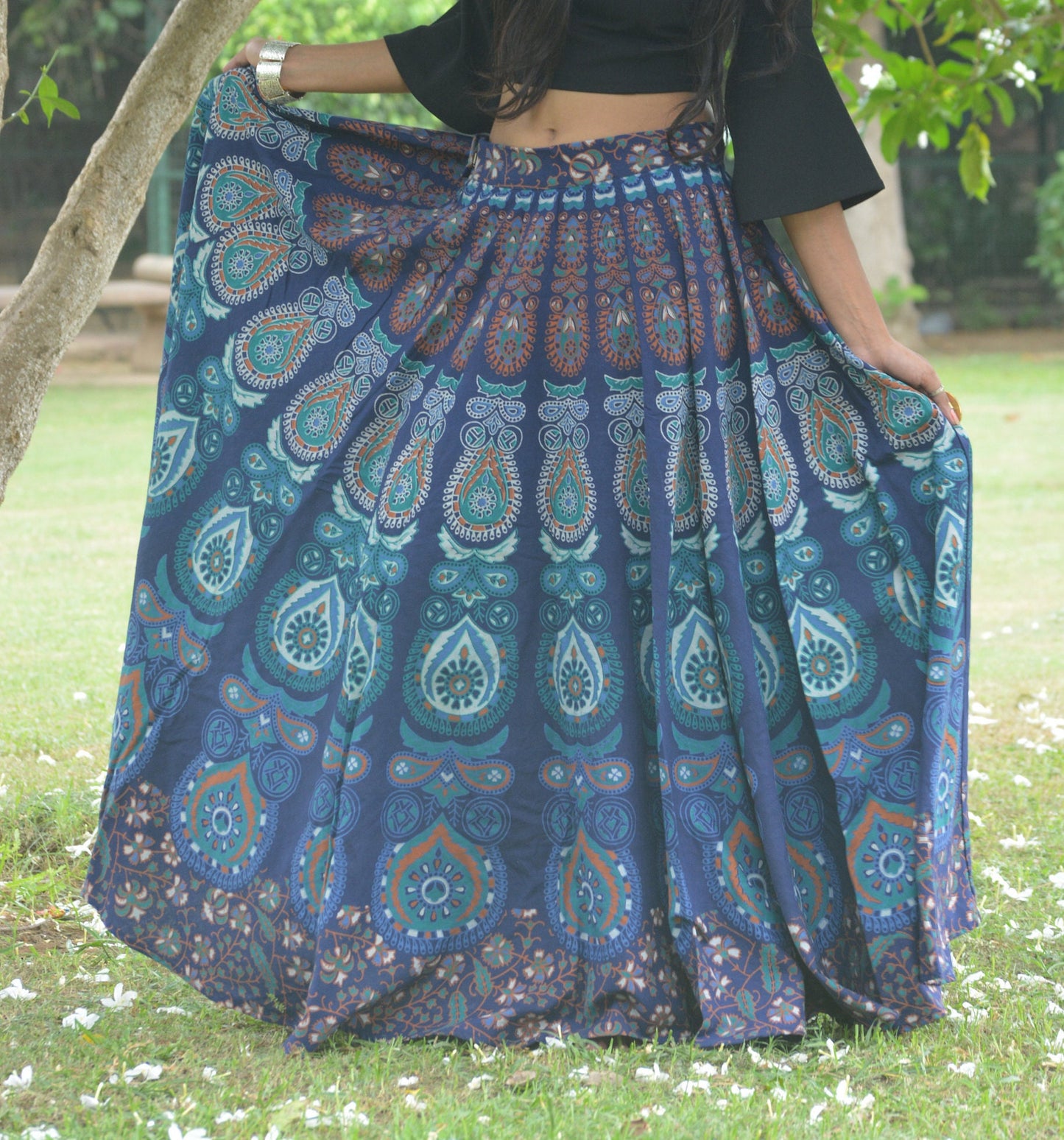 Blue Boho Skirt, Indian Gypsy Skirt, Mandala Maxi Bohemian Skirt Blue Hippie Cotton Skirt Ethnic Skirt Hippie Boho Skirt Floral Circle Skirt