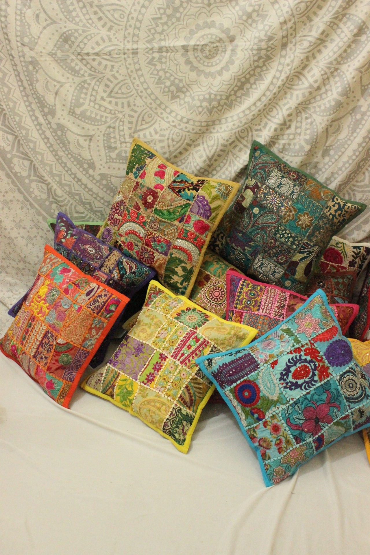 Indian Bohemian Boho Pillow Cover Sofa Pillow Decorative Throw Pillow Embroidered Boho Pillow Vintage Home Patchwork Pillow Accent Pillow