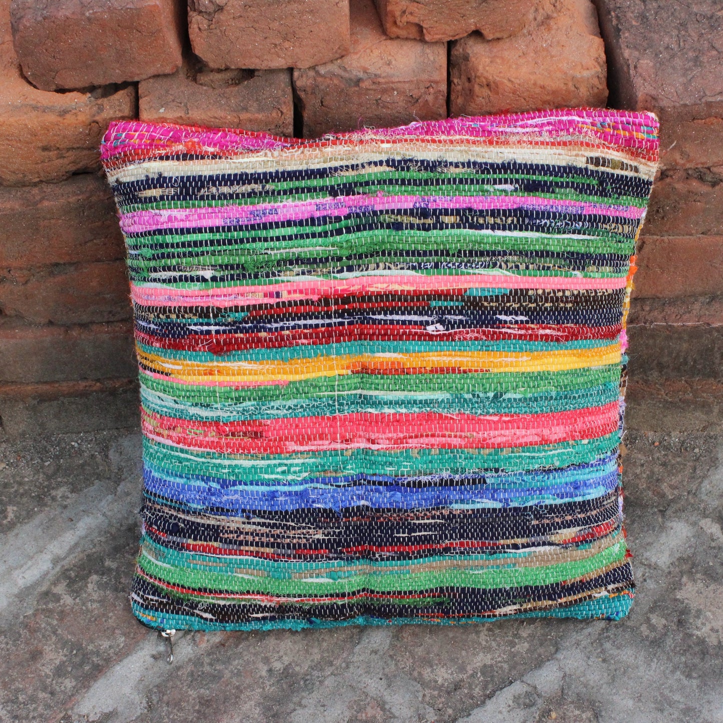 Colorful Boho Pillow Cover, Indian Handmade Pillow, Bohemian Pillow Farmhouse Cushion Chindi Rag Rug Pillow Indian Accent Pillow Sari Pillow