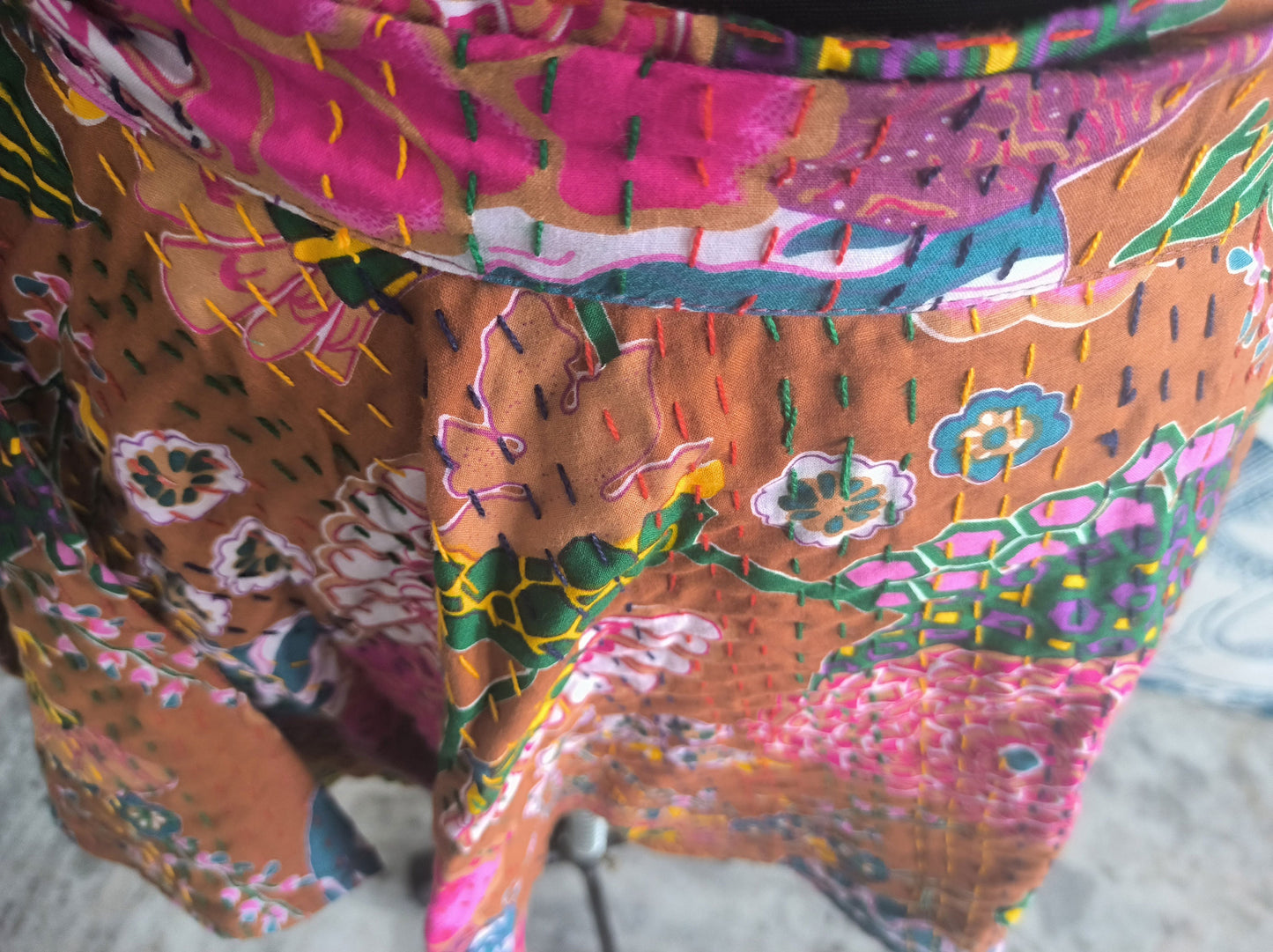 Brown Indian Boho Kantha Wrap Skirt Floral India Clothing Maxi Skirt Bohemian Hippie Long Skirt for Women Gypsy Cotton Full Indian Skirt