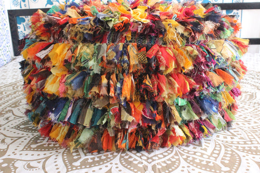 Amazing Pouf Ottomon Rag Rug Cover Accent Colorful Bag Rainbow Multicolor Pouffe Ottoman Puff Cover